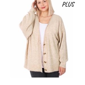 Zenana Melange Oversized Button Down Cardigan